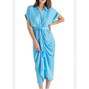 Steve Madden Women’s Tori Tie-Front Midi Shirtdress Sky Blue Size 14 ~ NWT